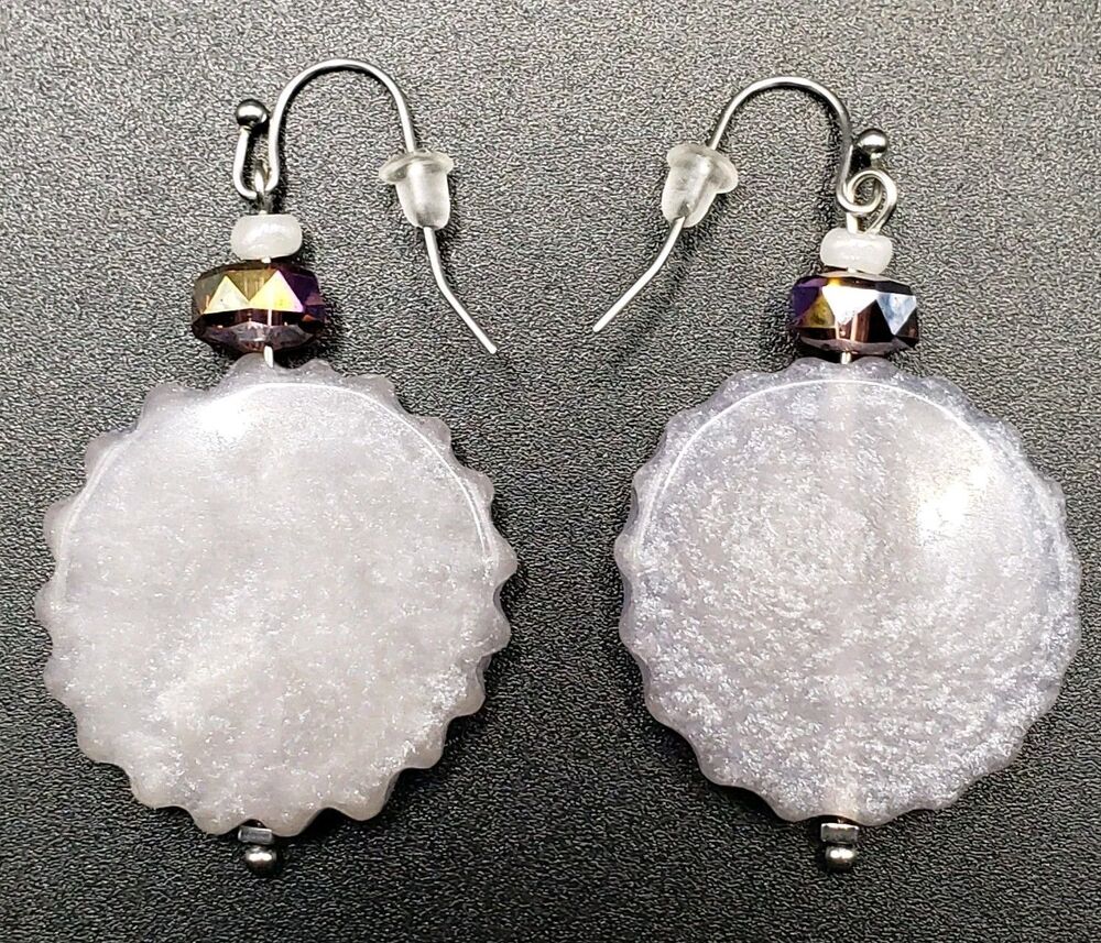 Customs ceramic & Glass costume dangle and drop handmade earrings Grey And White